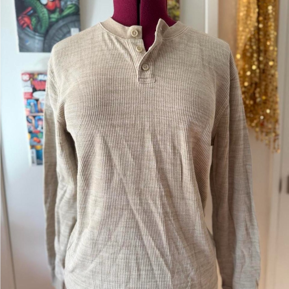 Beige Long Sleeve Henley Shirt